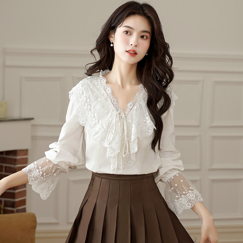 Lace France style tops spring and autumn shirt for women