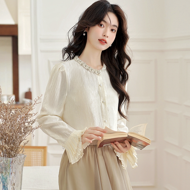 Autumn temperament tops beading small shirt for women