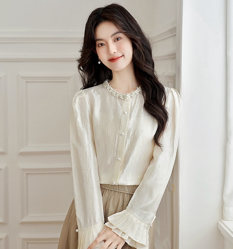 Autumn temperament tops beading small shirt for women