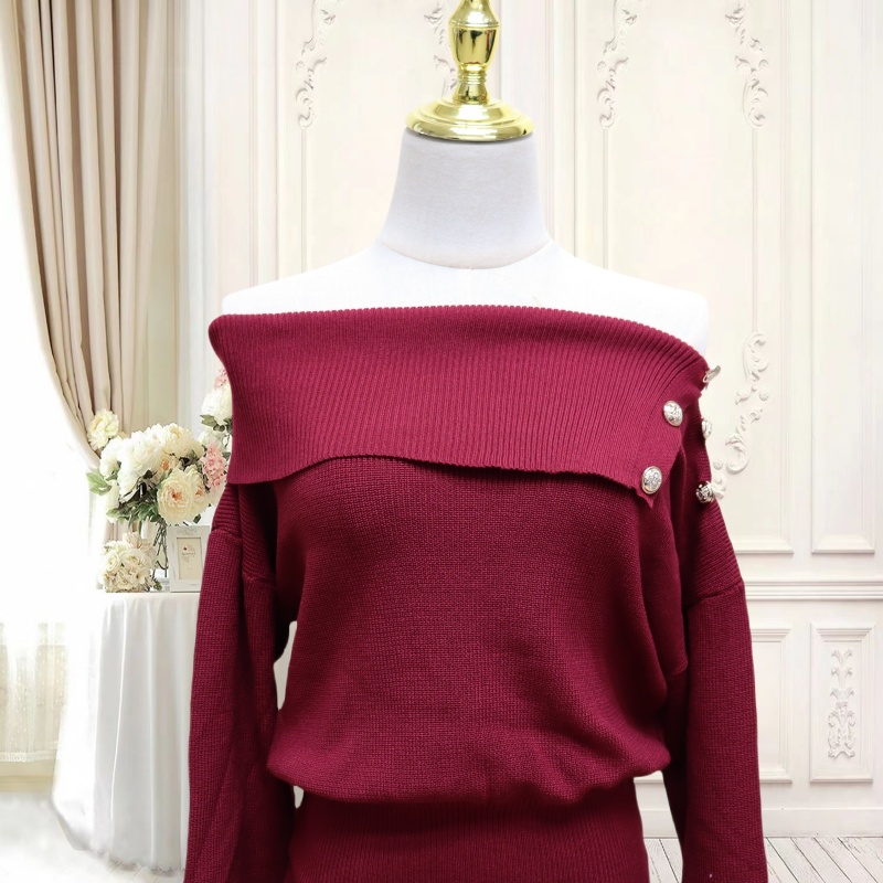 Knitted package hip sloping shoulder dress for women