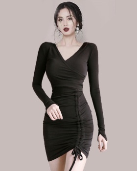 V-neck slim package hip bandage sexy autumn dress