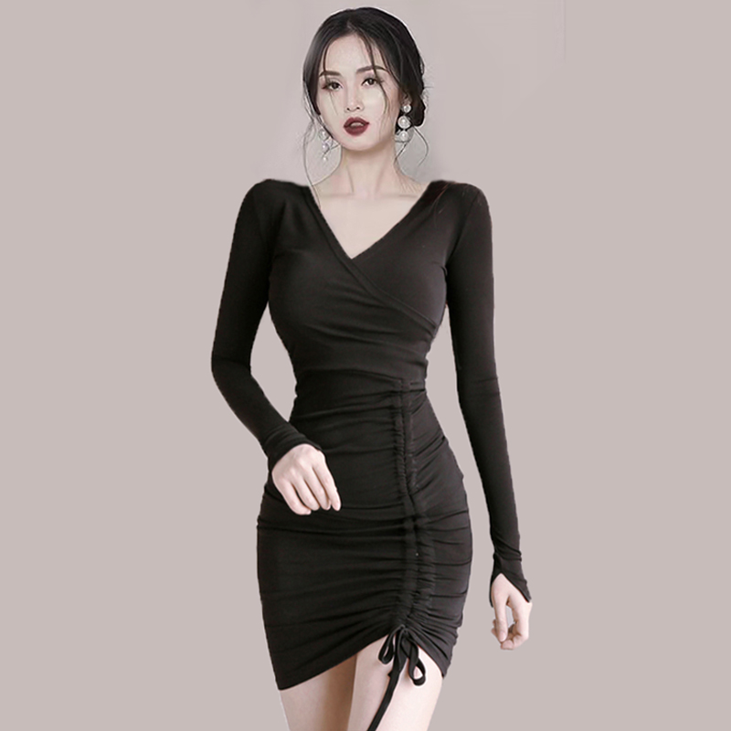 V-neck slim package hip bandage sexy autumn dress