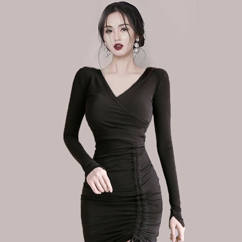 V-neck slim package hip bandage sexy autumn dress