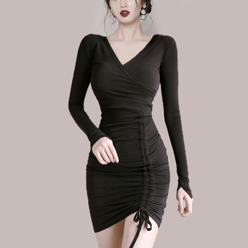 V-neck slim package hip bandage sexy autumn dress