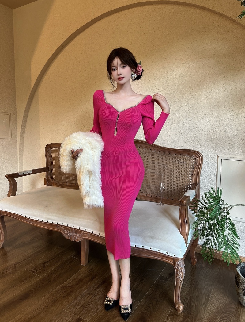 Knitted bottoming long dress long sleeve dress