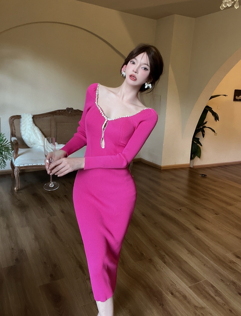 Knitted bottoming long dress long sleeve dress