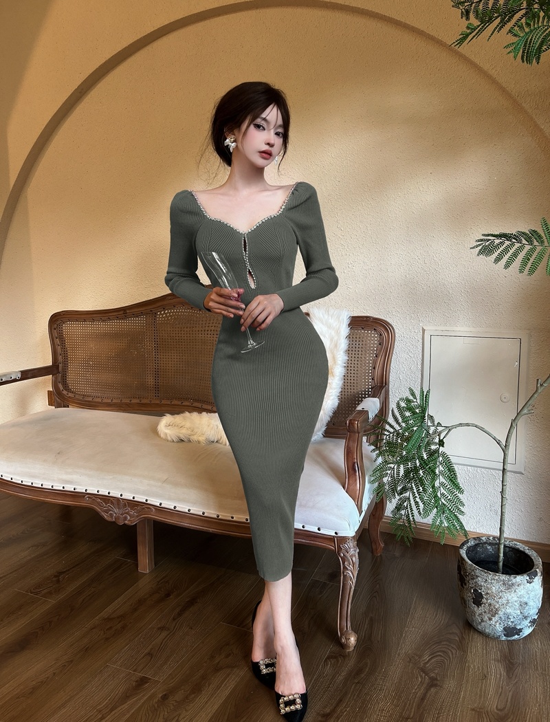 Knitted bottoming long dress long sleeve dress