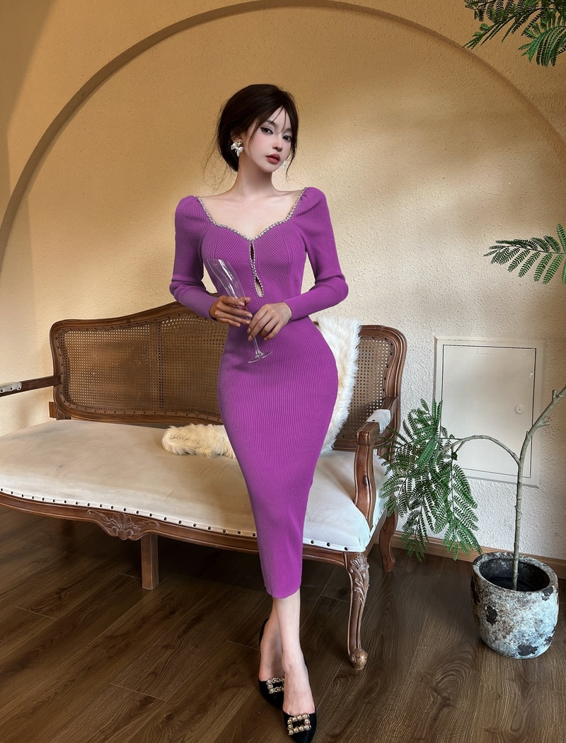 Knitted bottoming long dress long sleeve dress