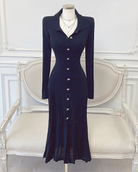 Korean style retro slim elegant breasted splice dress