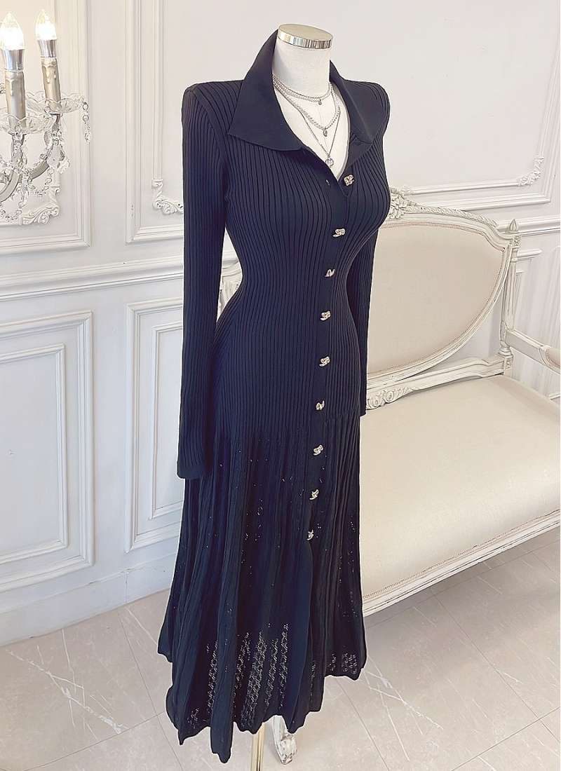 Korean style retro slim elegant breasted splice dress