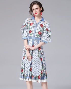 Temperament high waist floral France style printing dress