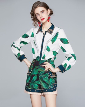 Lapel show high shorts lotus leaf edges shirt 2pcs set