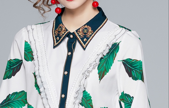 Lapel show high shorts lotus leaf edges shirt 2pcs set