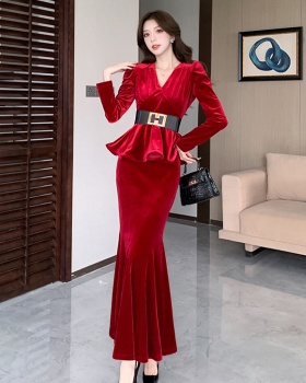 Fashion tops package hip long skirt 2pcs set