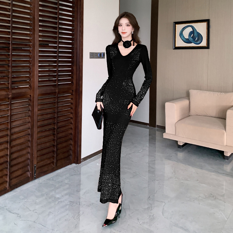 V-neck liangsi dress autumn tight long dress