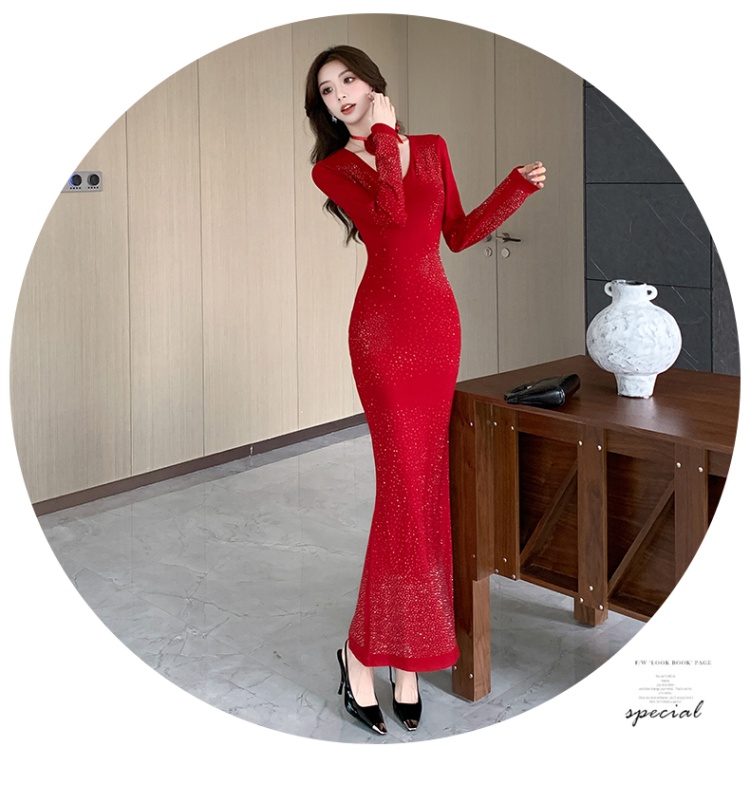 V-neck liangsi dress autumn tight long dress