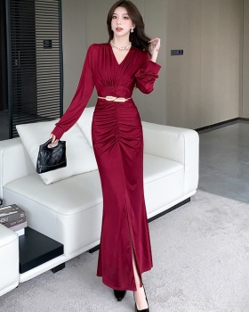 Elasticity autumn long dress package hip dress