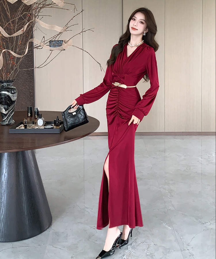 Elasticity autumn long dress package hip dress