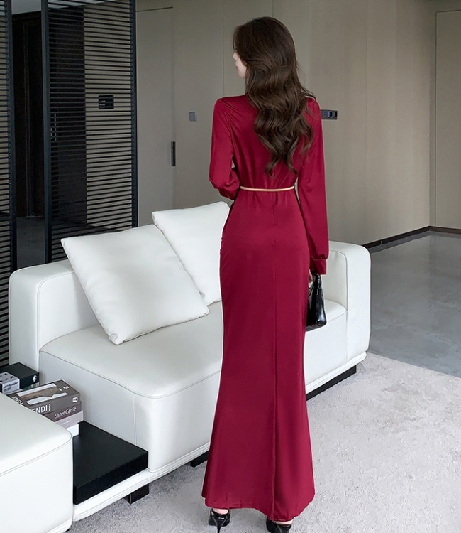 Elasticity autumn long dress package hip dress