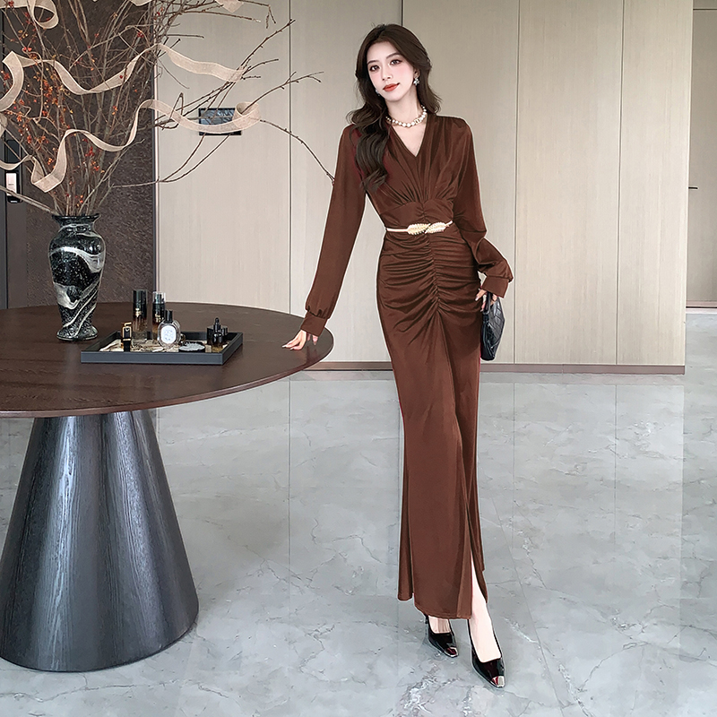 Elasticity autumn long dress package hip dress