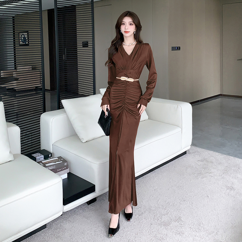 Elasticity autumn long dress package hip dress