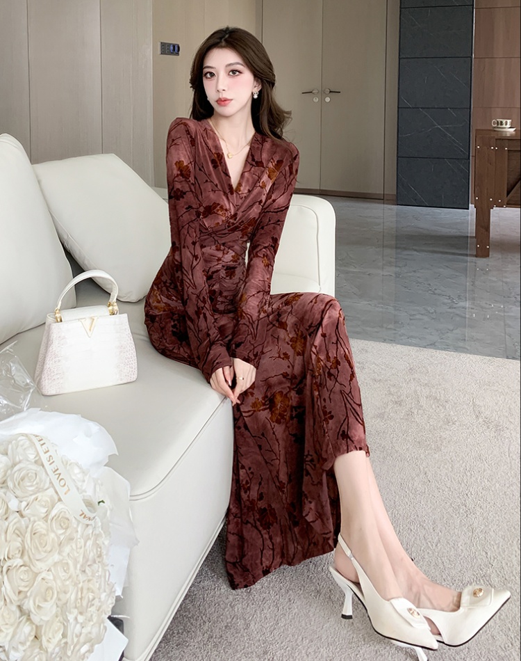 Autumn slim jacquard package hip long dress