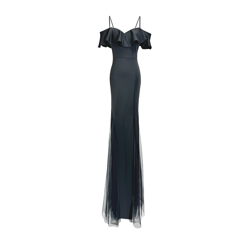 Temperament low-cut dress black sexy long dress