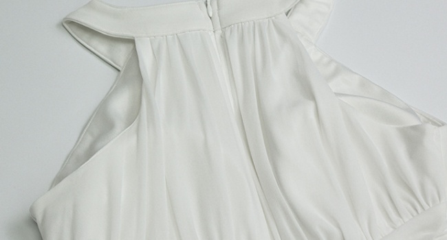 Temperament night show formal dress white halter dress