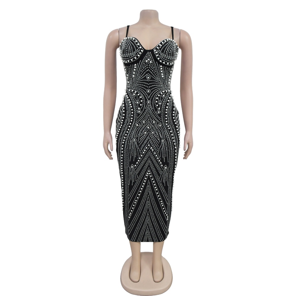 Rhinestone European style sling dress for women