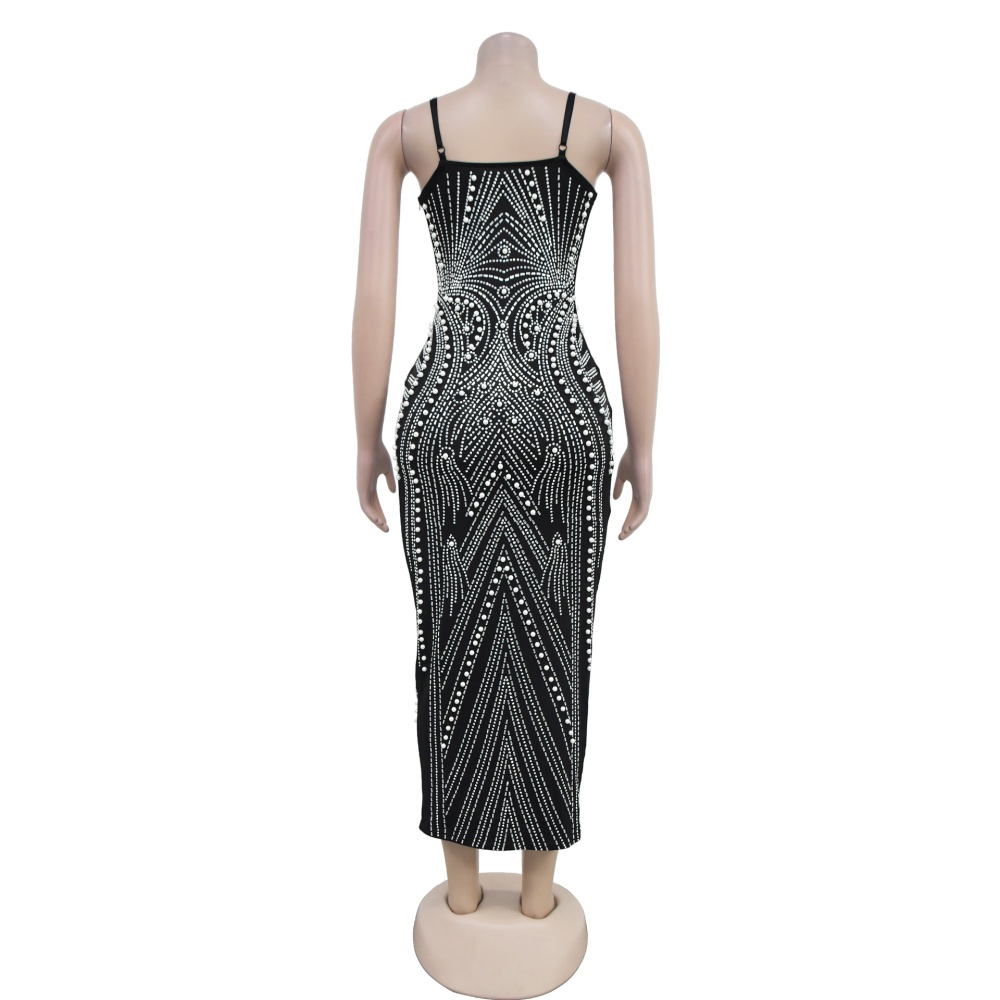 Rhinestone European style sling dress for women