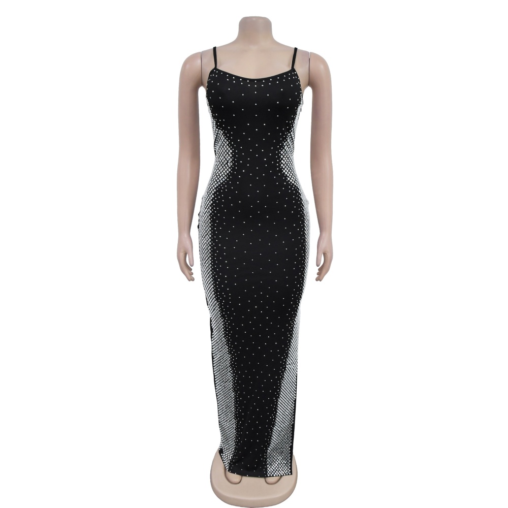 Rhinestone V-neck dress European style long dress for women