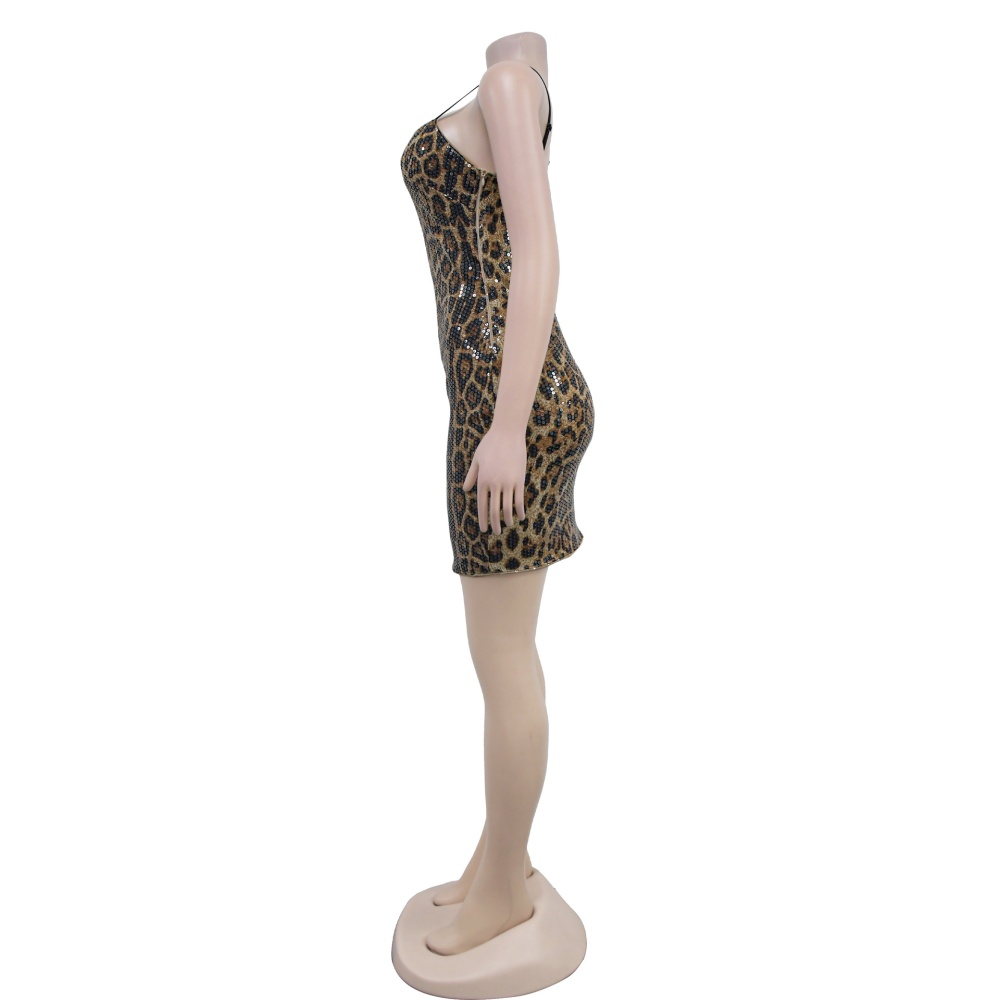 Sequins leopard sling fashion dress for women