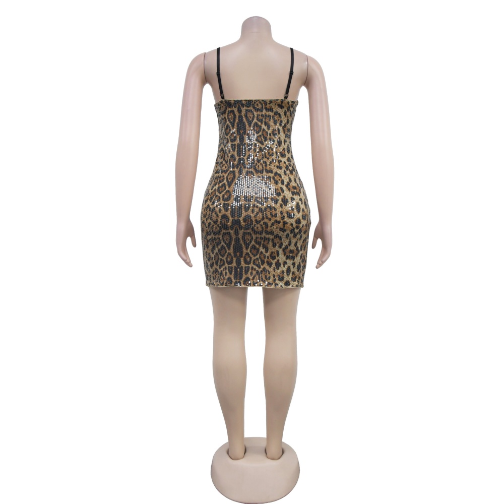 Sequins leopard sling fashion dress for women