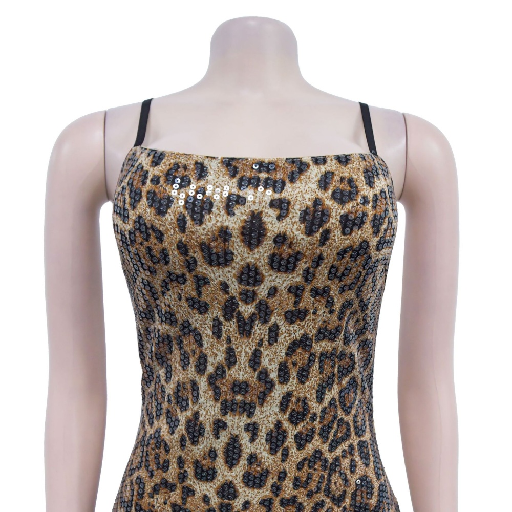 Sequins leopard sling fashion dress for women