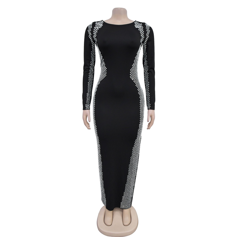 Fashion long sleeve long split dress for women