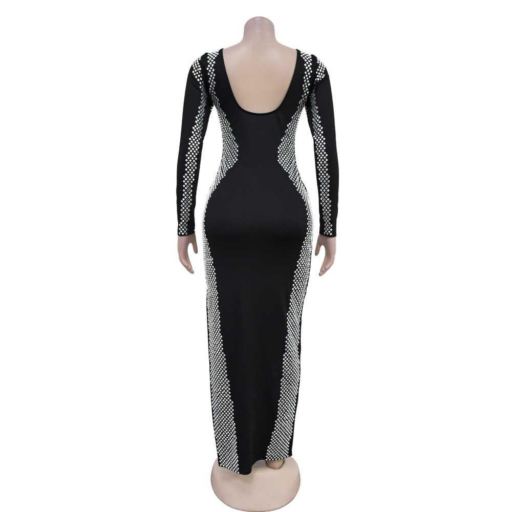 Fashion long sleeve long split dress for women