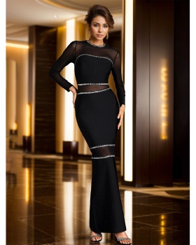 Fashion European style dress gauze rhinestone long dress for women