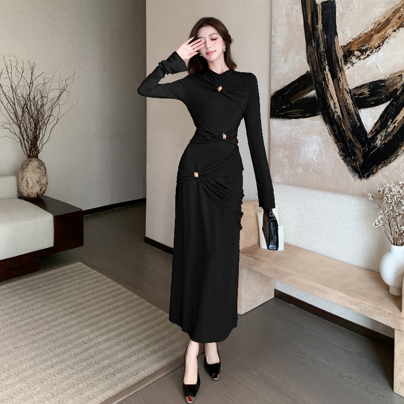 Package hip long sleeve dress slim ladies long dress