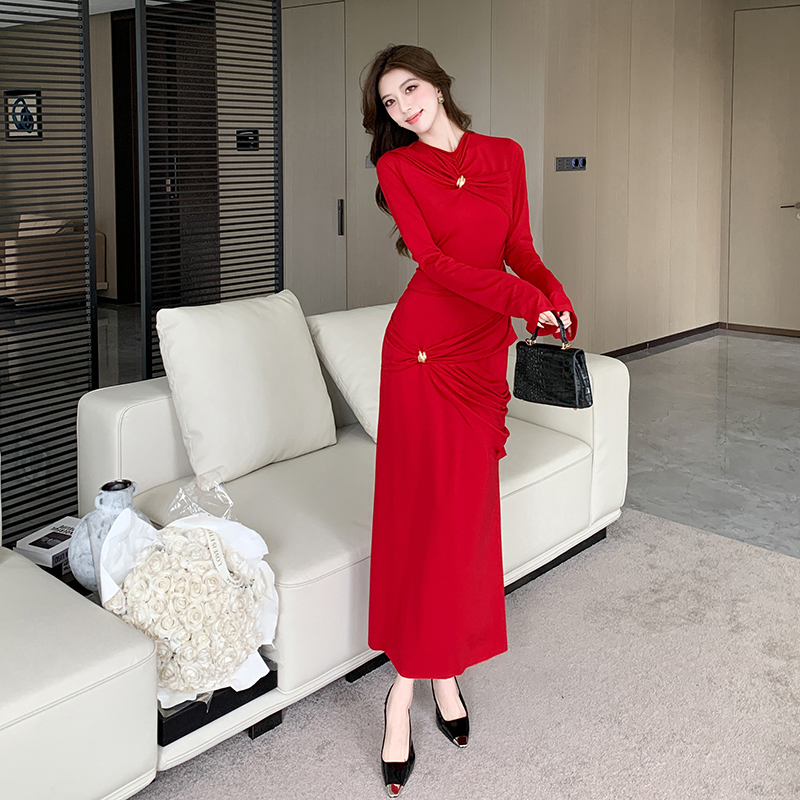 Package hip long sleeve dress slim ladies long dress