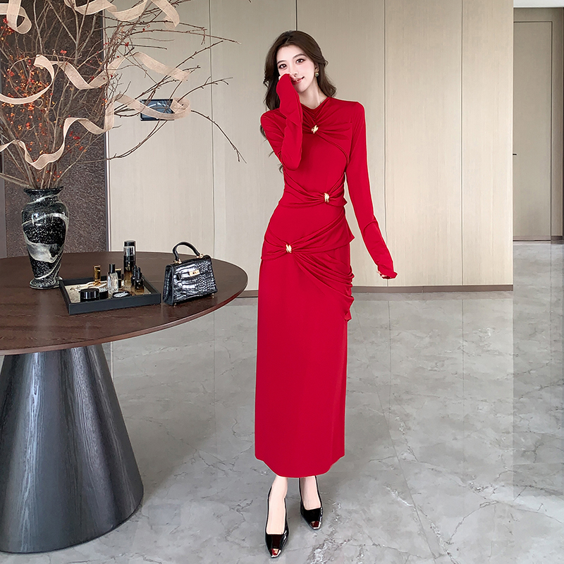 Package hip long sleeve dress slim ladies long dress