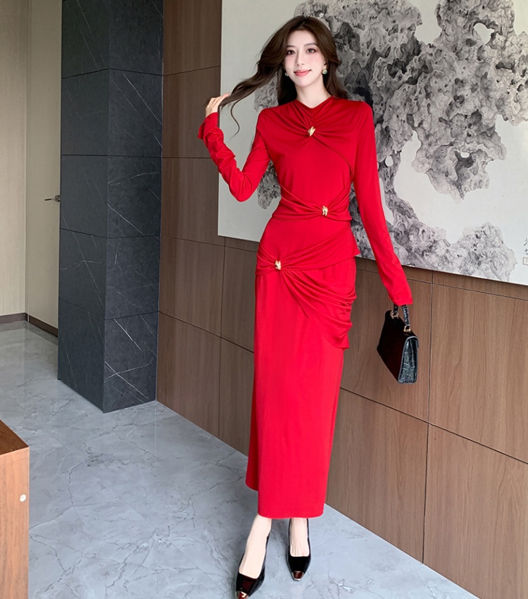 Package hip long sleeve dress slim ladies long dress