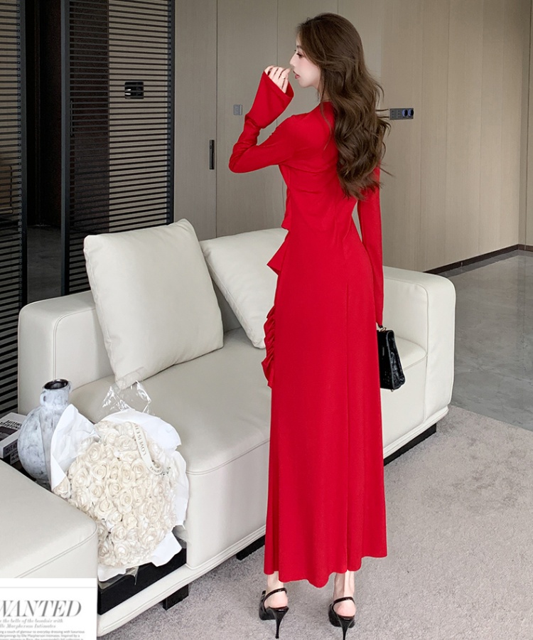 Package hip long sleeve dress slim ladies long dress