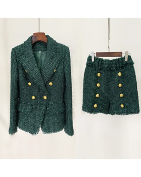 Slim business suit dark-green coat 2pcs set