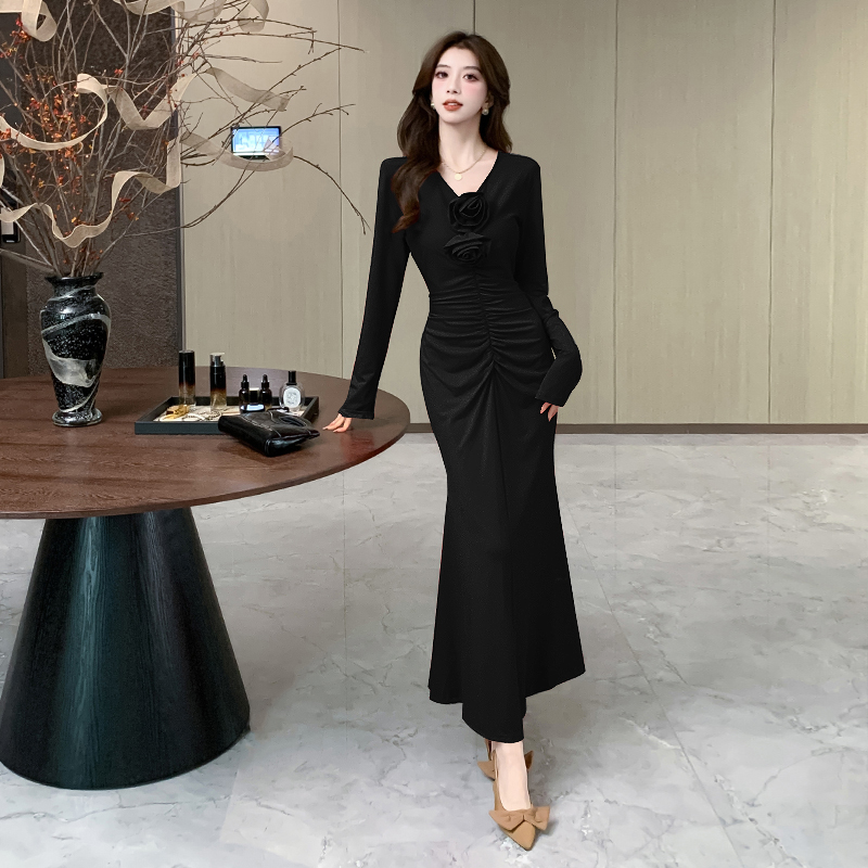 Autumn package hip dress pleated fashion long dress