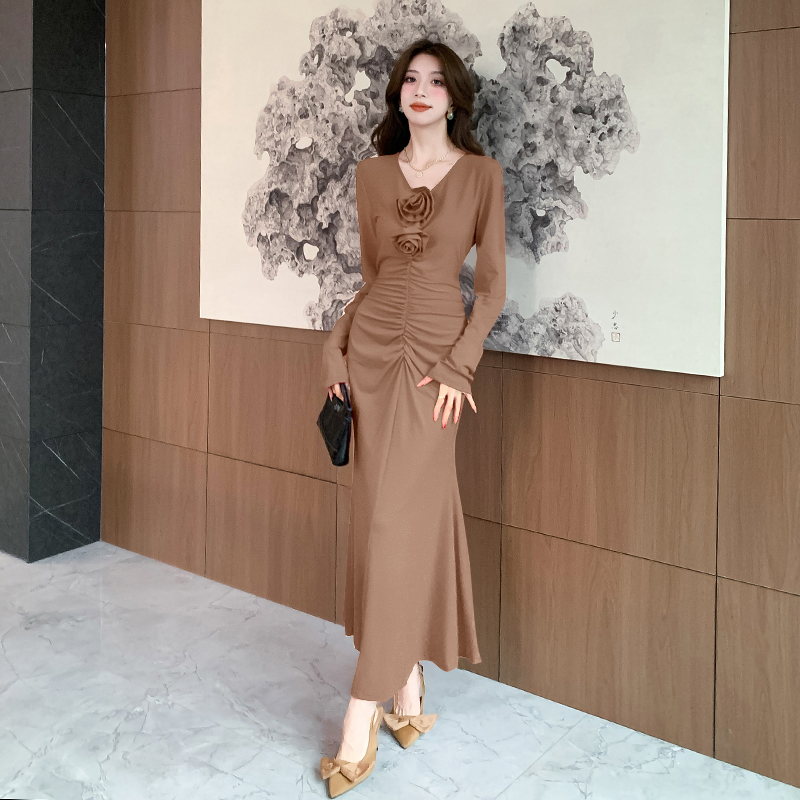 Autumn package hip dress pleated fashion long dress