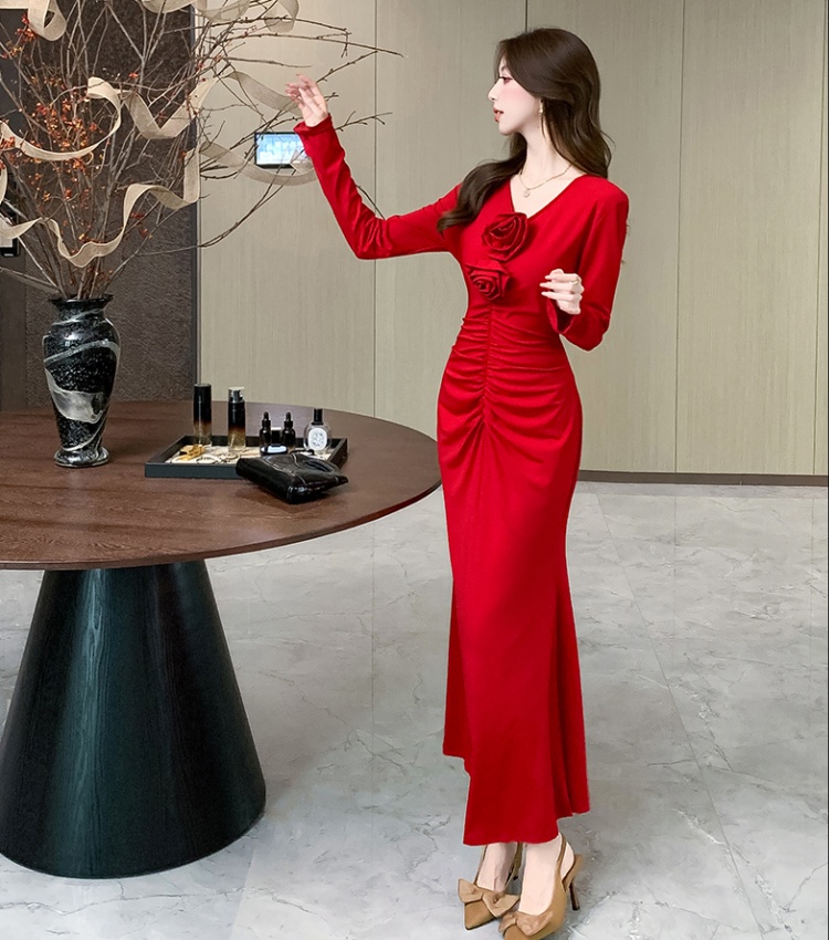 Autumn package hip dress pleated fashion long dress