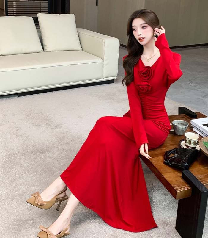 Autumn package hip dress pleated fashion long dress