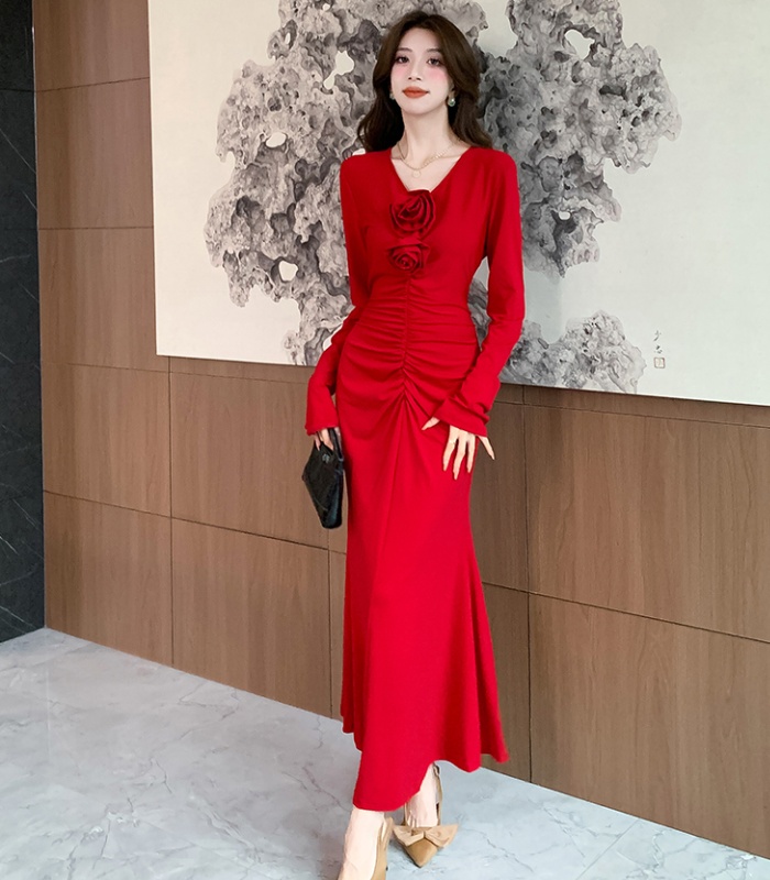 Autumn package hip dress pleated fashion long dress