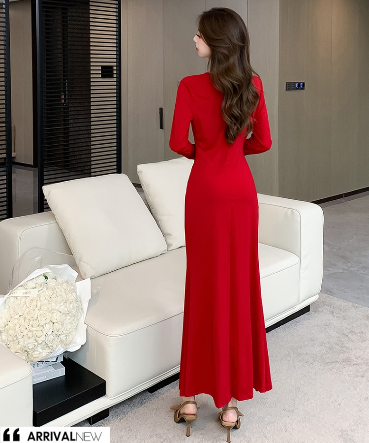 Autumn package hip dress pleated fashion long dress