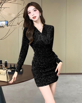 Package hip tight V-neck T-back liangsi autumn dress